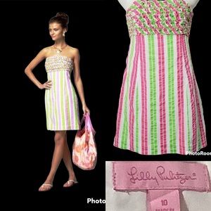 Lilly Pulitzer Strapless Pink & Green Striped Sundress